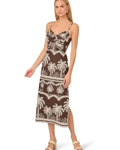 Adrianna Papell Printed Maxi Dress Brown/Ivory Outlet