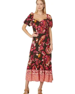 Women Adrianna Papell Printed Puff Sleeve Midi Dress