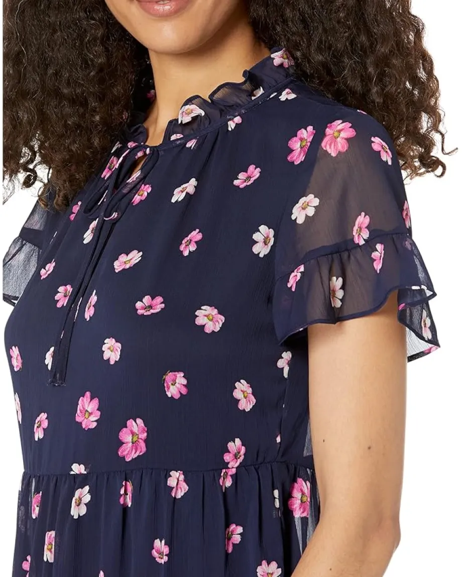 Women DKNY Printed Ruffle Neck Dress