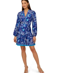 Adrianna Papell Printed Short Dress Blue Multi 1 Outlet