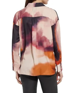 Lysse Printed Stitched Satin Shirt Experimantal Paint Clearance