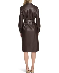 Calvin Klein PU Leather Shirtdress Coffee Bean Online