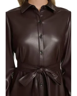 Calvin Klein PU Leather Shirtdress Coffee Bean Online