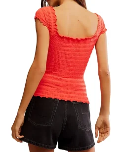 Free People Pucker Up Seamless Tee Poppy Red(6600) Sale