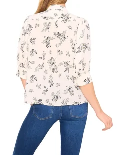 CeCe Puff Short Sleeve Button Front Top Butter Cream Sale