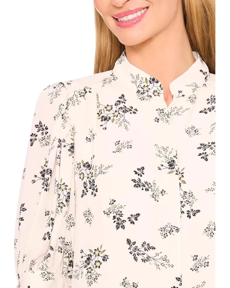 CeCe Puff Short Sleeve Button Front Top Butter Cream Sale