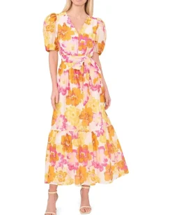 Women CeCe Puff Sleeve Maxi Dress With Waist Tie