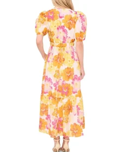 Women CeCe Puff Sleeve Maxi Dress With Waist Tie