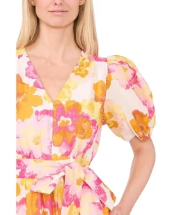 Women CeCe Puff Sleeve Maxi Dress With Waist Tie