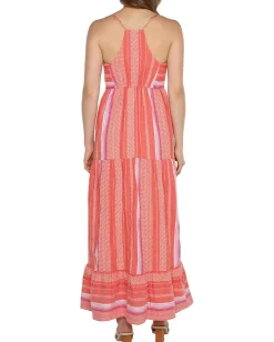 Women Liverpool Los Angeles Racer Back Tiered Maxi Dress with Smocking