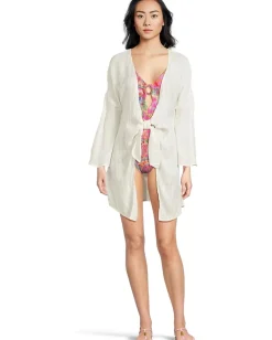 BECCA Radiance Plunge Tie Front Tunic Cover-up White Clearance