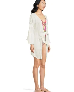 BECCA Radiance Plunge Tie Front Tunic Cover-up White Clearance