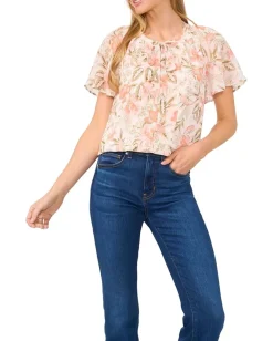 Women CeCe Raglan Flutter Sleeve Pleated Bow Blouse