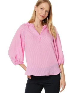 Women Vince Camuto Raglan Puff Sleeve Blouse W/ Ruffle Neck