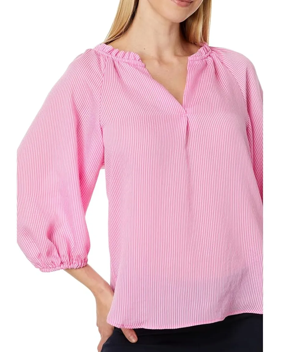 Women Vince Camuto Raglan Puff Sleeve Blouse W/ Ruffle Neck