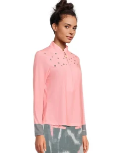 Jamie Sadock Raindrops Print Long Sleeve Sunsense Top Azalea Pink New