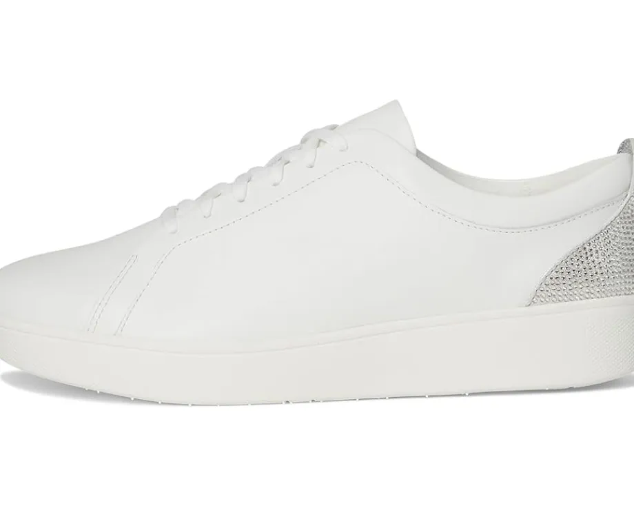 FitFlop Rally Crystal-Backtab Leather Trainers Urban White/Silver Outlet