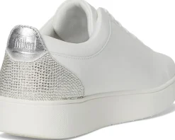 FitFlop Rally Crystal-Backtab Leather Trainers Urban White/Silver Outlet