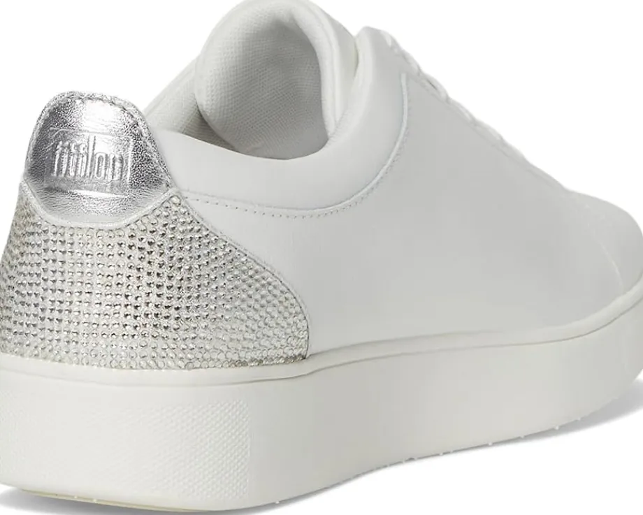 FitFlop Rally Crystal-Backtab Leather Trainers Urban White/Silver Outlet