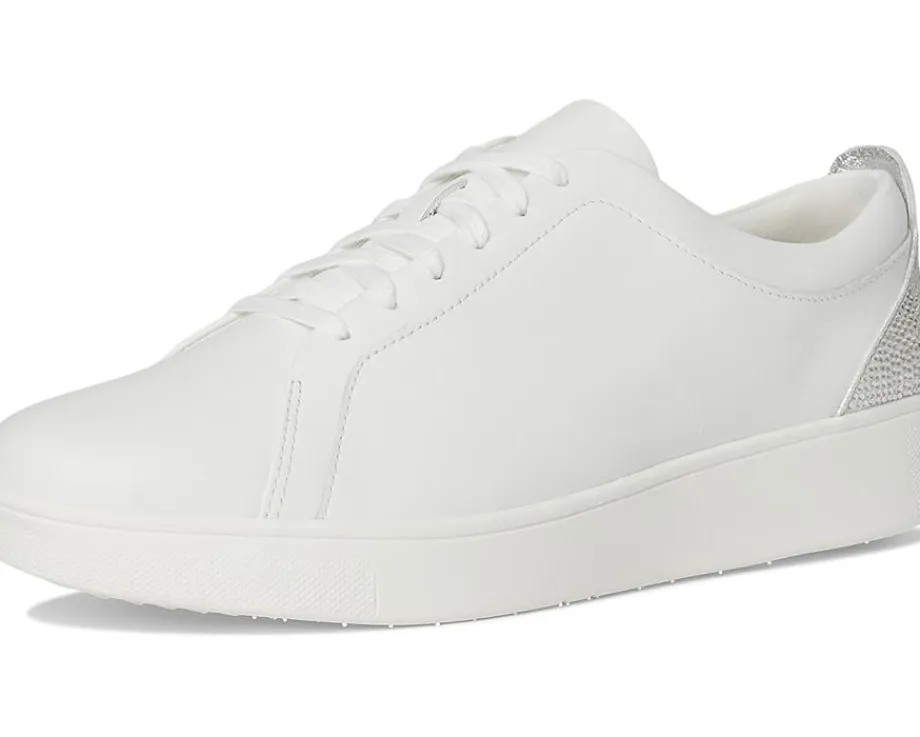 FitFlop Rally Crystal-Backtab Leather Trainers Urban White/Silver Outlet