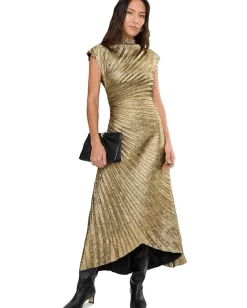 AllSaints Rayanna Dress Metallic Gold