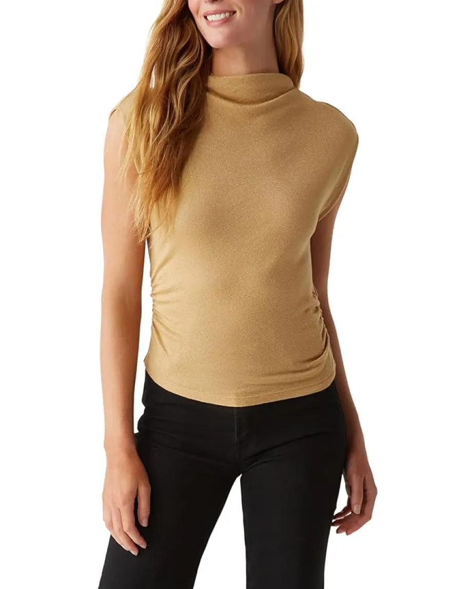 Women Michael Stars Reese Mock Neck Power Shoulder Top