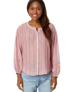 Lucky Brand Relaxed Button Through Blouse Mauve Stripe Outlet