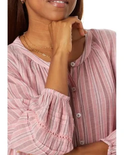 Lucky Brand Relaxed Button Through Blouse Mauve Stripe Outlet