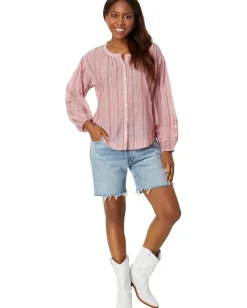 Lucky Brand Relaxed Button Through Blouse Mauve Stripe Outlet