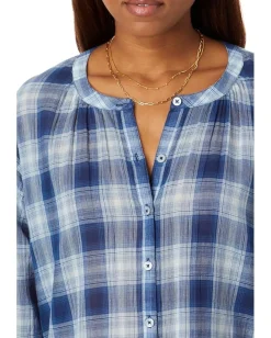 Lucky Brand Relaxed Button Through Blouse Medium Indigo Plaid