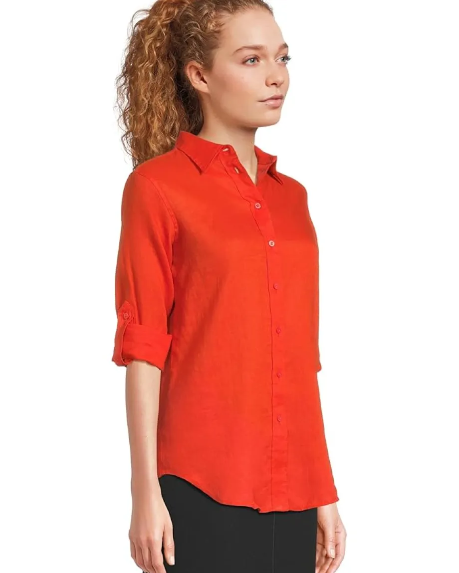 Lauren Ralph Lauren Relaxed Fit Linen Shirt Orange Lily Best