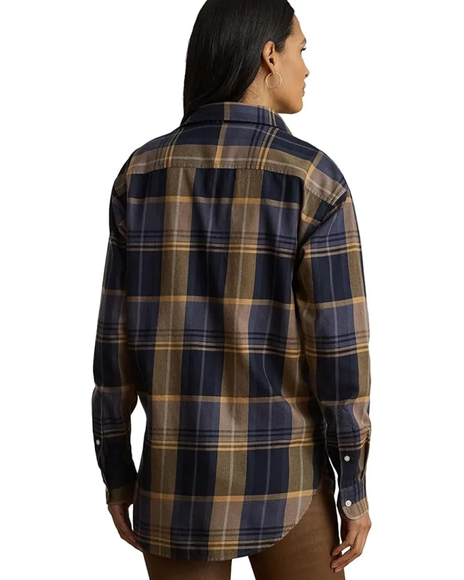 Women Lauren Ralph Lauren Relaxed Fit Plaid Cotton Twill Shirt