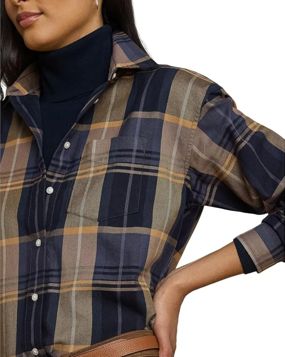 Women Lauren Ralph Lauren Relaxed Fit Plaid Cotton Twill Shirt