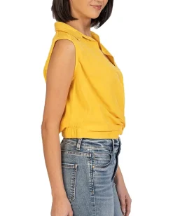 Women KUT from the Kloth Renata Front Twist Sleeveless Blouse w/ Collar