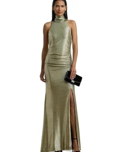 Lauren Ralph Lauren Retleah-Sleeveless-Gown Olive Grove/Gold Foil Hot