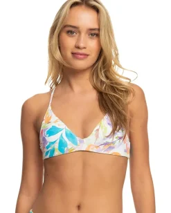 Roxy Retro Reversible Athletic Tri Bikini Top Snow White Pualani Combo Outlet
