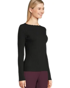 Women Vince Rib Long Sleeve Slash Neck