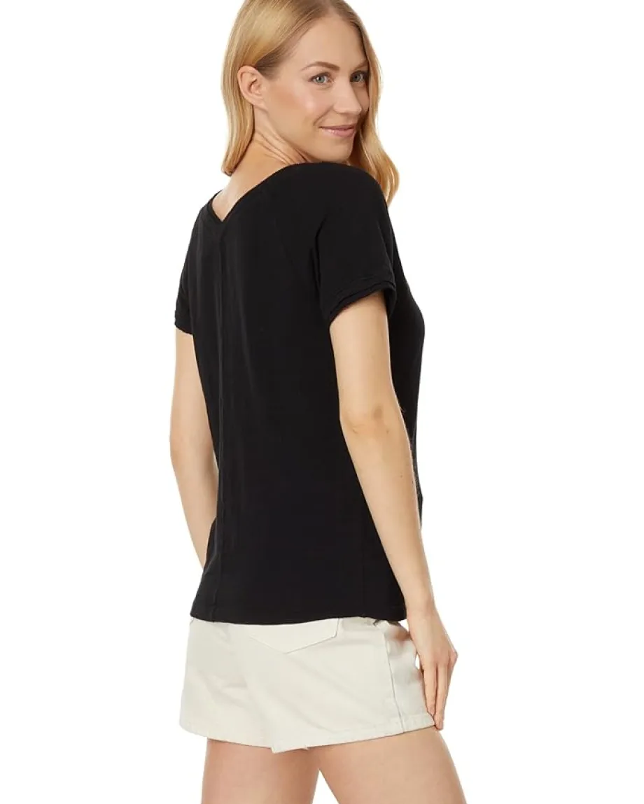 bobi Los Angeles Rib Mix V-Neck Short Sleeve Tee Black Hot