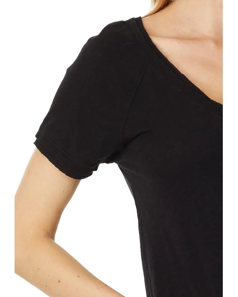 bobi Los Angeles Rib Mix V-Neck Short Sleeve Tee Black Hot