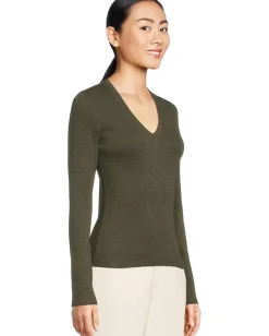 Lilla P Rib Slub Long Sleeve V-Neck Lichen Hot