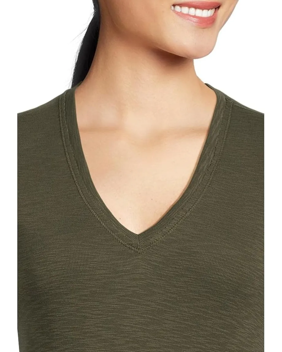 Lilla P Rib Slub Long Sleeve V-Neck Lichen Hot