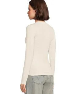 Lilla P Rib Slub Long Sleeve V-Neck Talc New