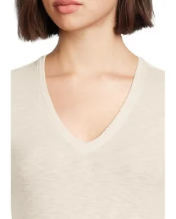 Lilla P Rib Slub Long Sleeve V-Neck Talc New