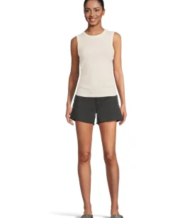 Lilla P Rib Slub Side Pleat Tank Talc Discount