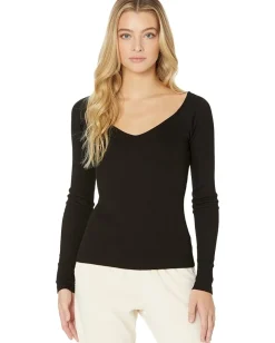 Women MONROW Rib V Off Shoulder Top