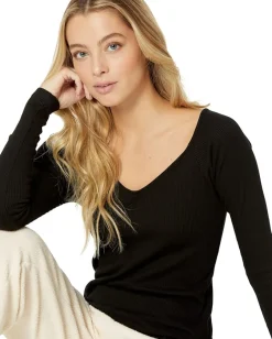 Women MONROW Rib V Off Shoulder Top