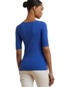 Women Lauren Ralph Lauren Rib-Knit Cotton-Blend Elbow-Sleeve Tee