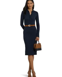 Lauren Ralph Lauren Rib-Knit Cotton-Blend Polo Dress Lauren Navy Outlet