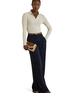 Lauren Ralph Lauren Rib-Knit Long-Sleeve Polo Top Mascarpone Cream