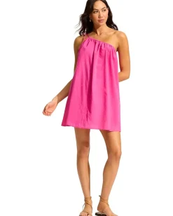 Seafolly Rio One Shoulder Mini Dress Hot Pink